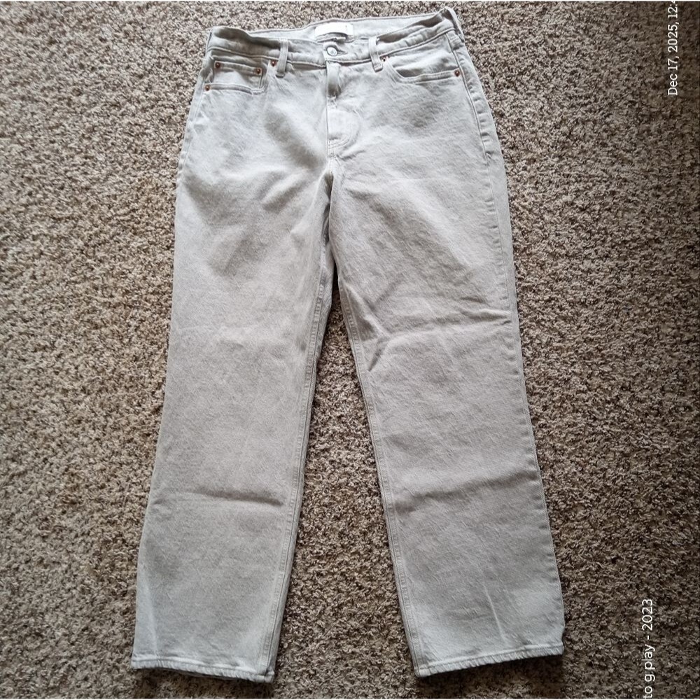 Abercrombie & Fitch The Low Rise Baggy Jean Curve Love Beige Chai Short 28 - Picture 2 of 8